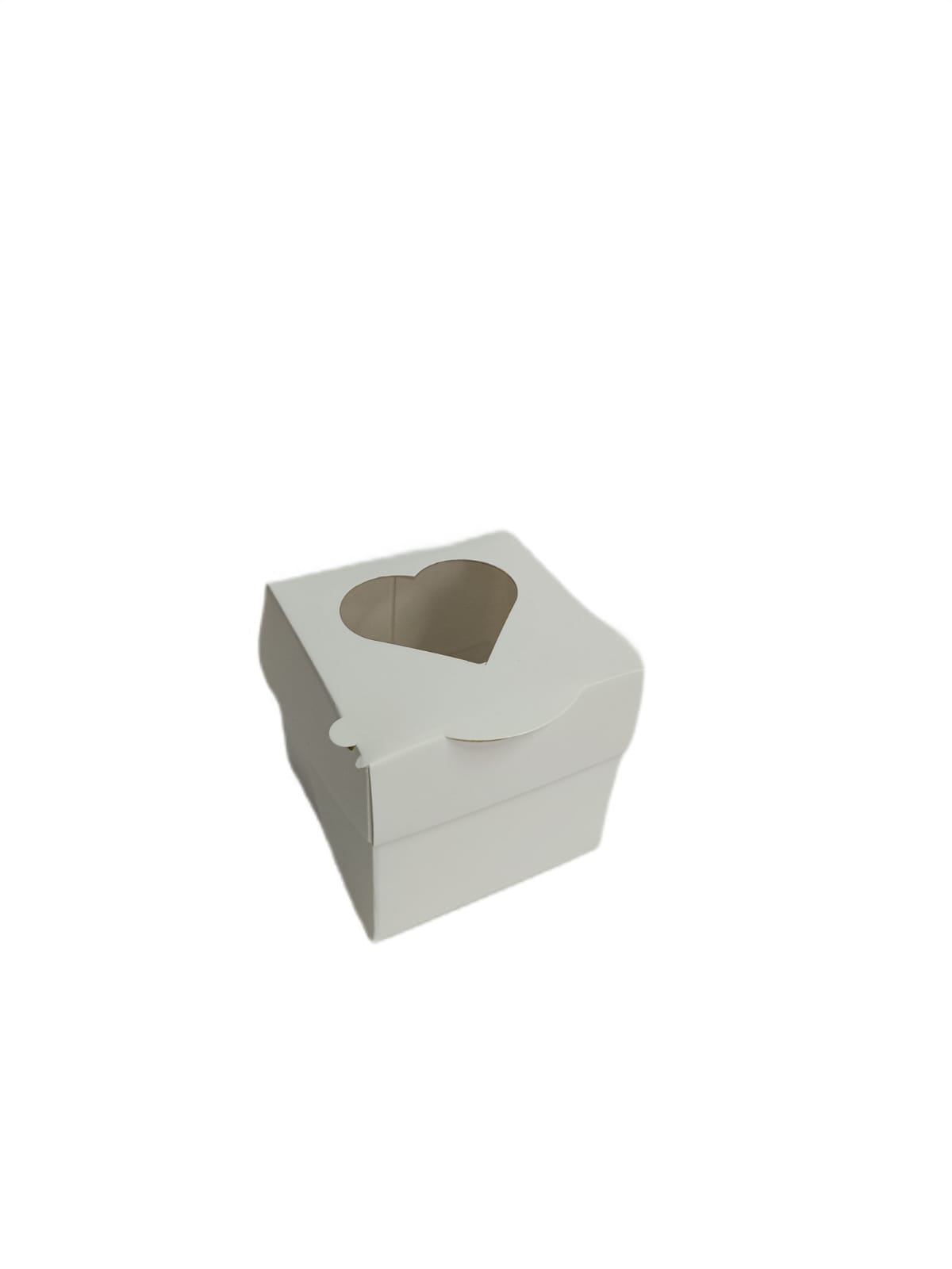 Cutie carton alb briose cu display inima 8x8x8 cm